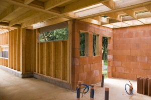 interior of a wood and rock construction project